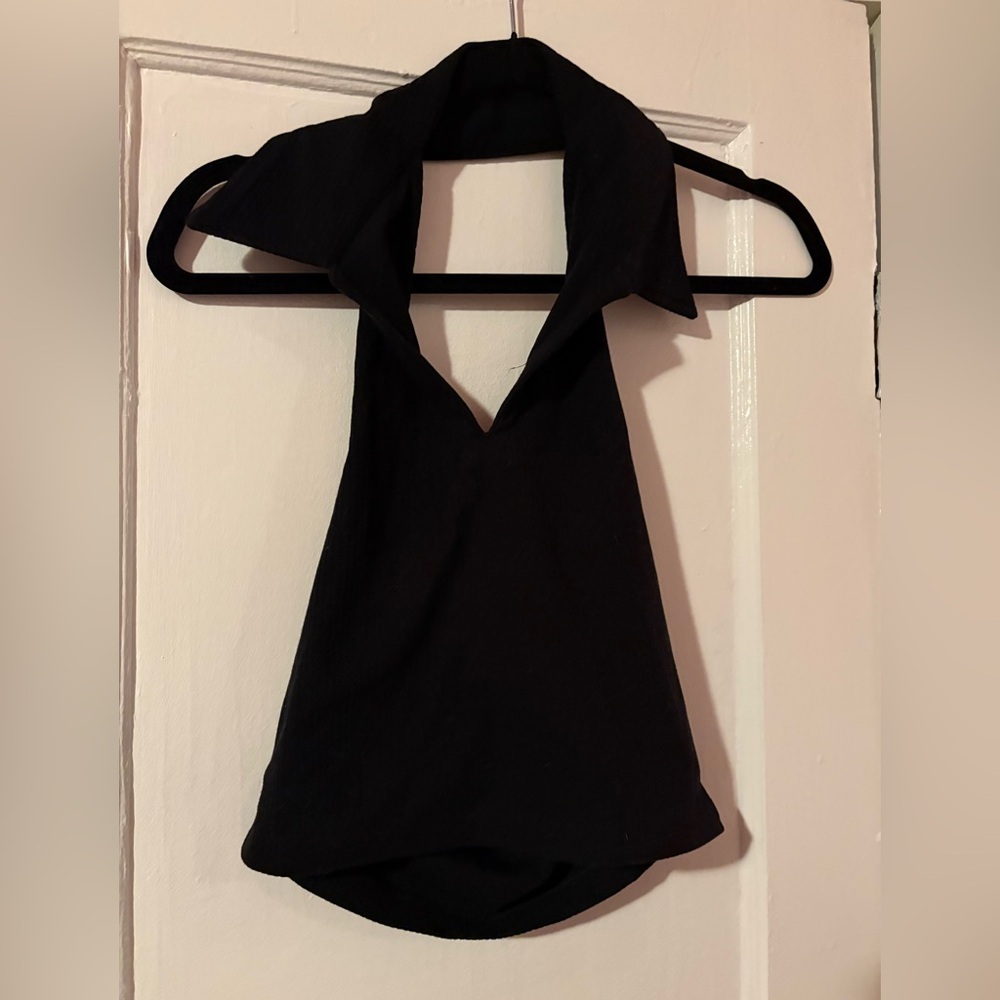 Paige DeSorbo The Drop Black Halter Top M Ribbed Stretch Sleeveless Blouse
